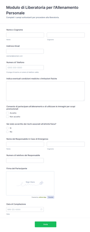 Modulo Di Liberatoria Per L'Allenamento Personale