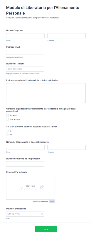Modulo Di Liberatoria Per L'Allenamento Personale
