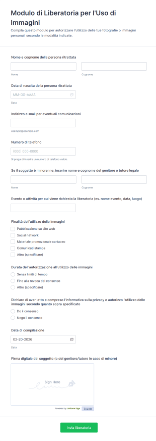 Modulo Di Liberatoria Per L'Uso Di Immagini