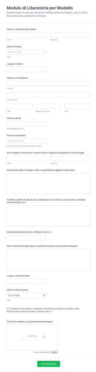 Modulo Di Liberatoria Per Modello