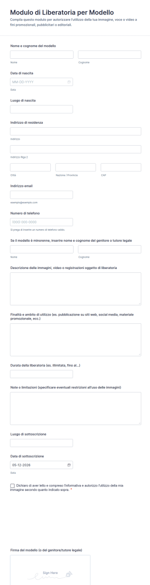 Modulo Di Liberatoria Per Modello