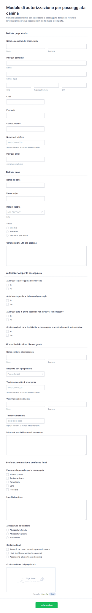 Modulo Di Liberatoria Per Passeggiate Con Il Cane