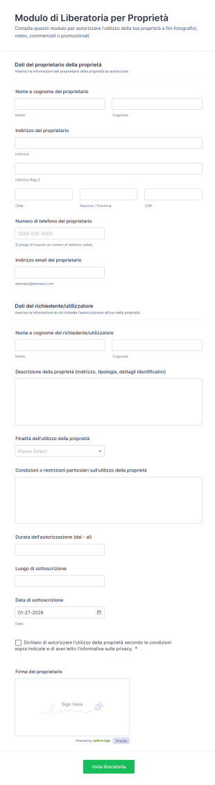 Modulo Di Liberatoria Per Proprietà | Jotform
