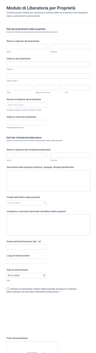Modulo Di Liberatoria Per Proprietà