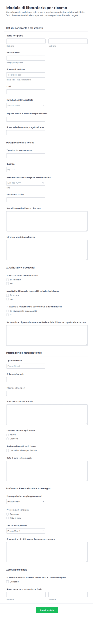 Modulo Di Liberatoria Per Ricamo