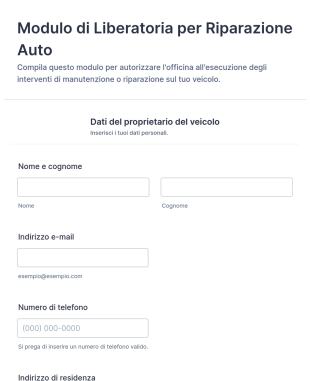 Modulo Di Liberatoria Per Riparazione Auto