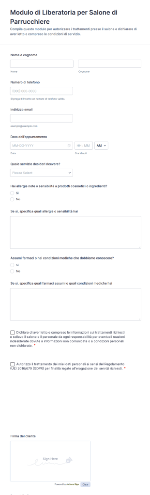 Modulo Di Liberatoria Per Salone Di Parrucchiere