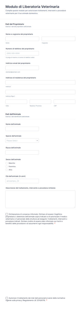Modulo Di Liberatoria Veterinaria
