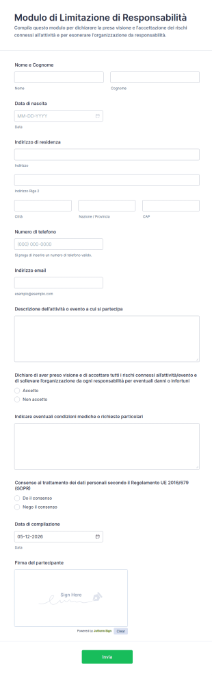 Modulo Di Limitazione Di Responsabilità