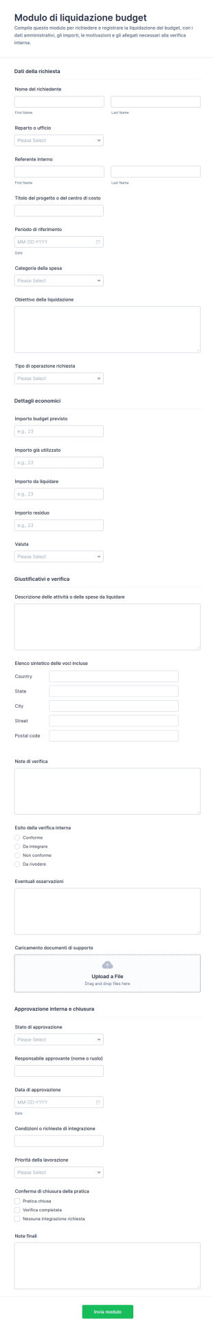 Modulo Di Liquidazione Del Budget