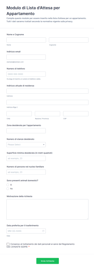 Modulo Di Lista D'Attesa Per Appartamento
