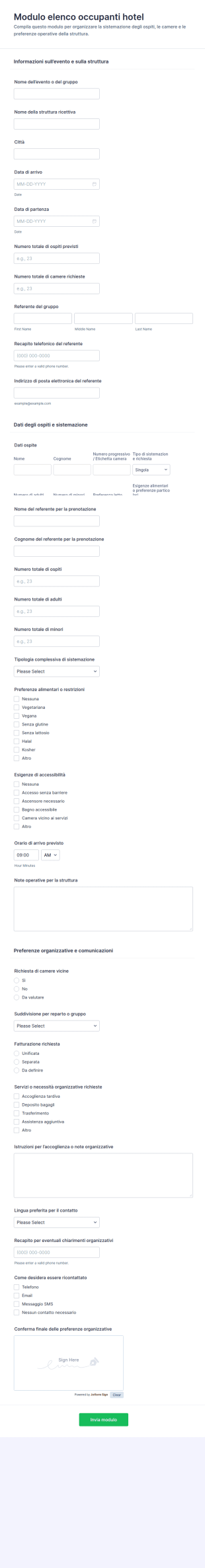 Modulo Di Lista Ospiti In Hotel