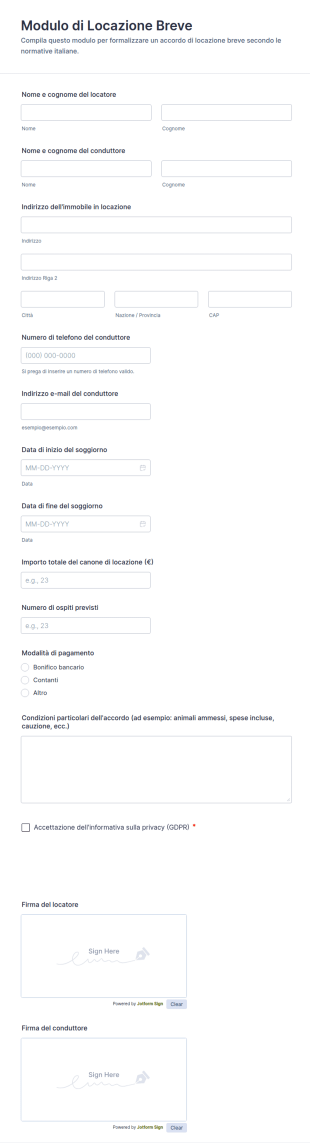 Modulo Di Locazione Breve