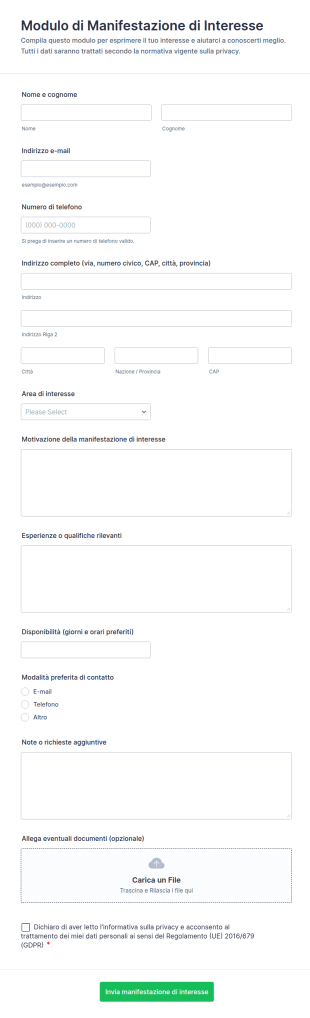Modulo Di Manifestazione Di Interesse
