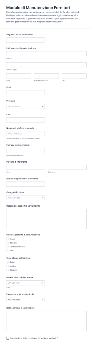 Modulo Di Manutenzione Fornitori