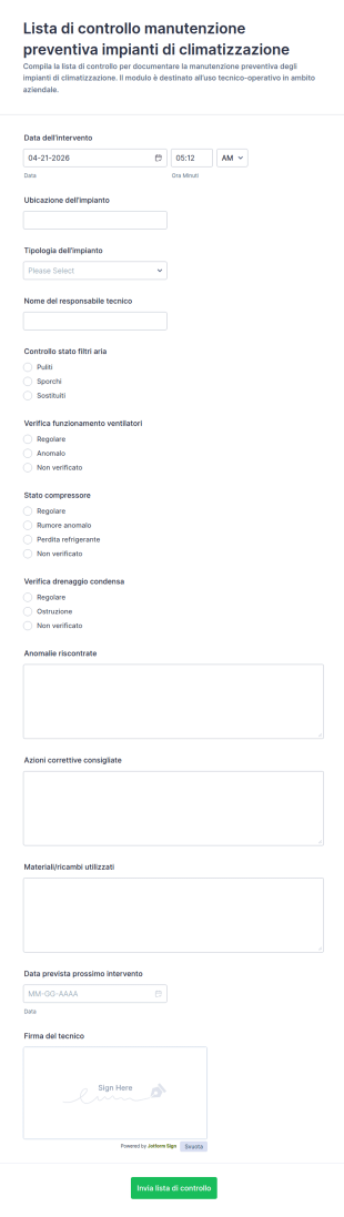 Modulo Di Manutenzione Preventiva HVAC