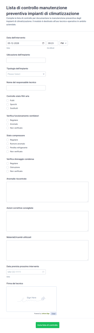 Modulo Di Manutenzione Preventiva HVAC