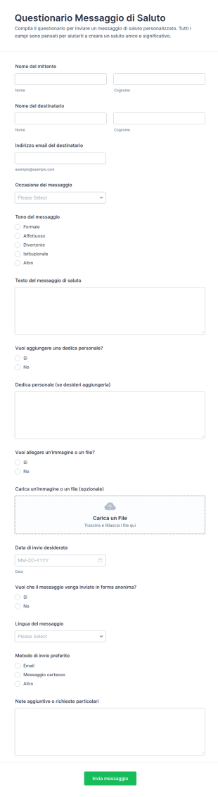 Modulo Di Messaggio Di Benvenuto