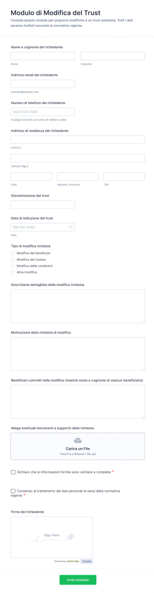 Modulo Di Modifica Del Trust