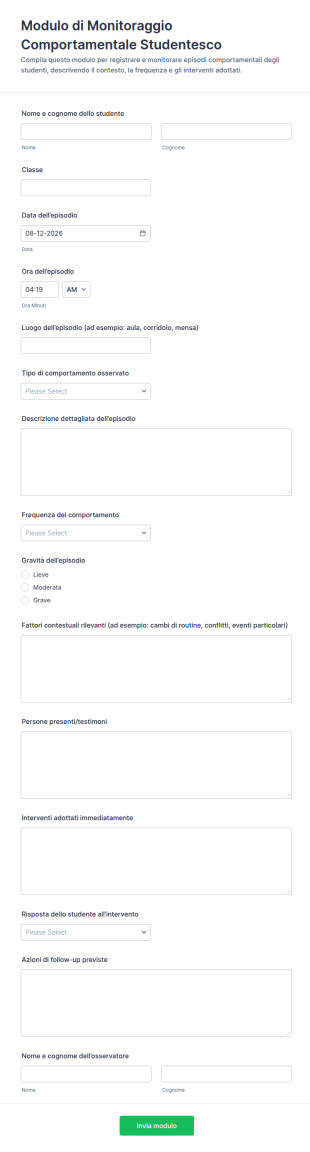 Modulo Di Monitoraggio Del Comportamento Studentesco