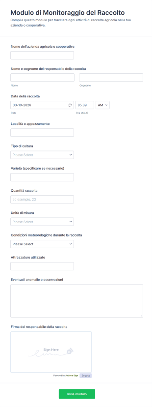 Modulo Di Monitoraggio Del Raccolto