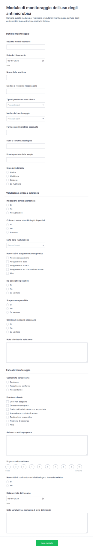 Modulo Di Monitoraggio Della Gestione Antimicrobica