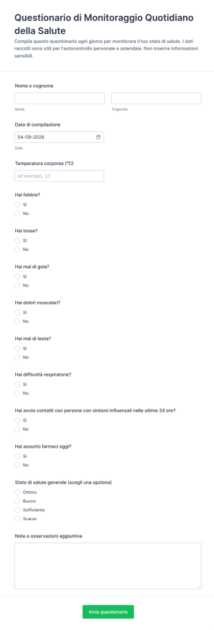 Modulo Di Monitoraggio Della Salute Quotidiano 🩺