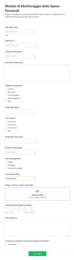 Modulo Di Monitoraggio Delle Spese Personali