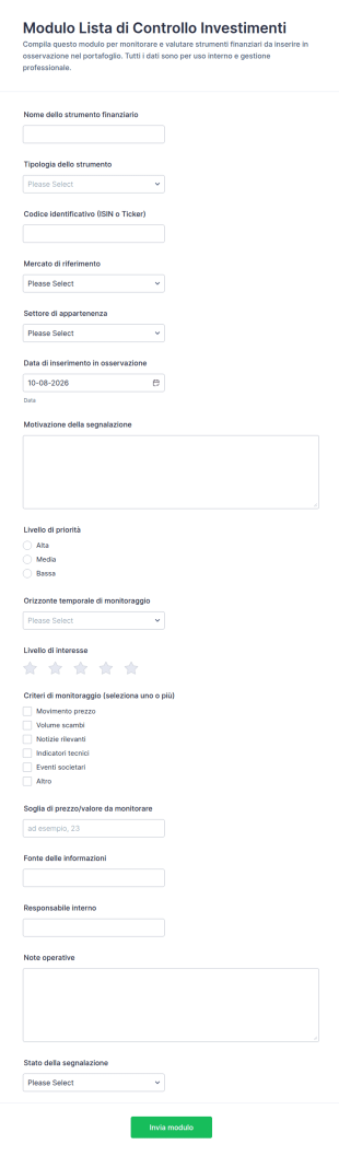 Modulo Di Monitoraggio Investimenti