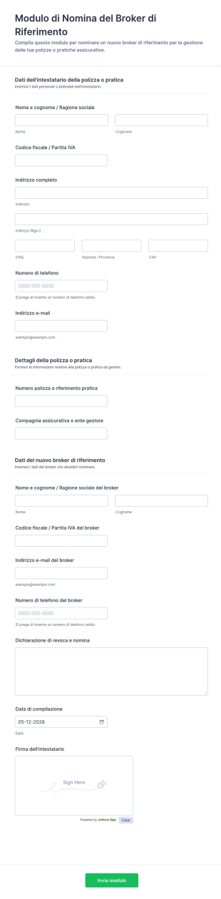 Modulo Di Nomina Del Broker Di Riferimento