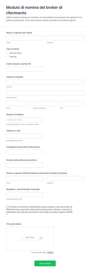 Modulo Di Nomina Del Broker Di Riferimento