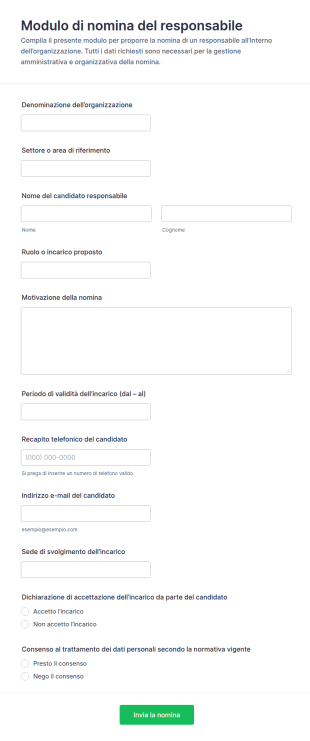 Modulo Di Nomina Del Responsabile