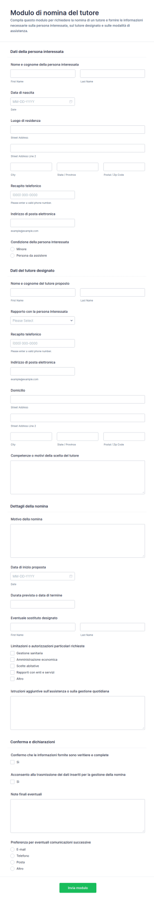 Modulo Di Nomina Del Tutore Legale