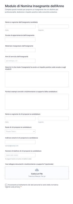 Modulo Di Nomina Insegnante Dell’Anno