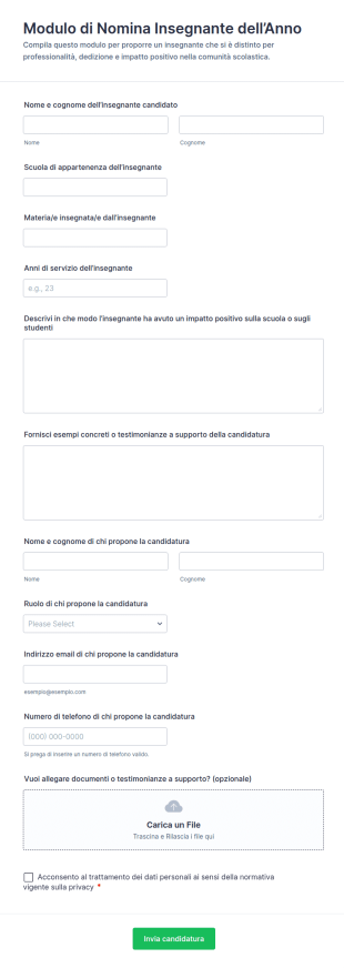 Modulo Di Nomina Insegnante Dell’Anno