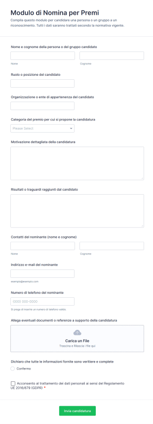Modulo Di Nomina Per Premi