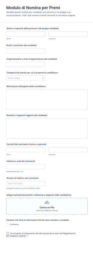 Modulo Di Nomina Per Premi