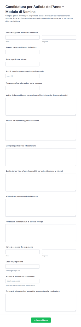 Modulo Di Nomination Per Il Driver Dell'Anno