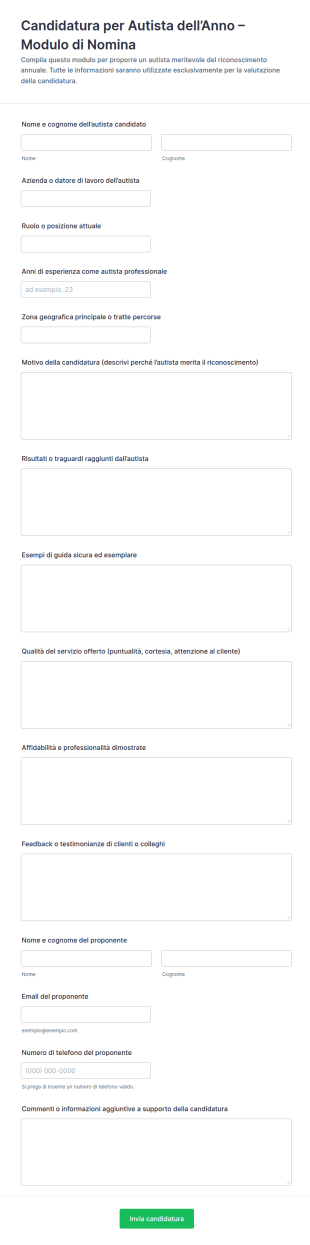 Modulo Di Nomination Per Il Driver Dell'Anno