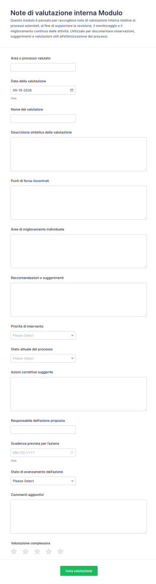 Modulo Di Note Di Valutazione Interna