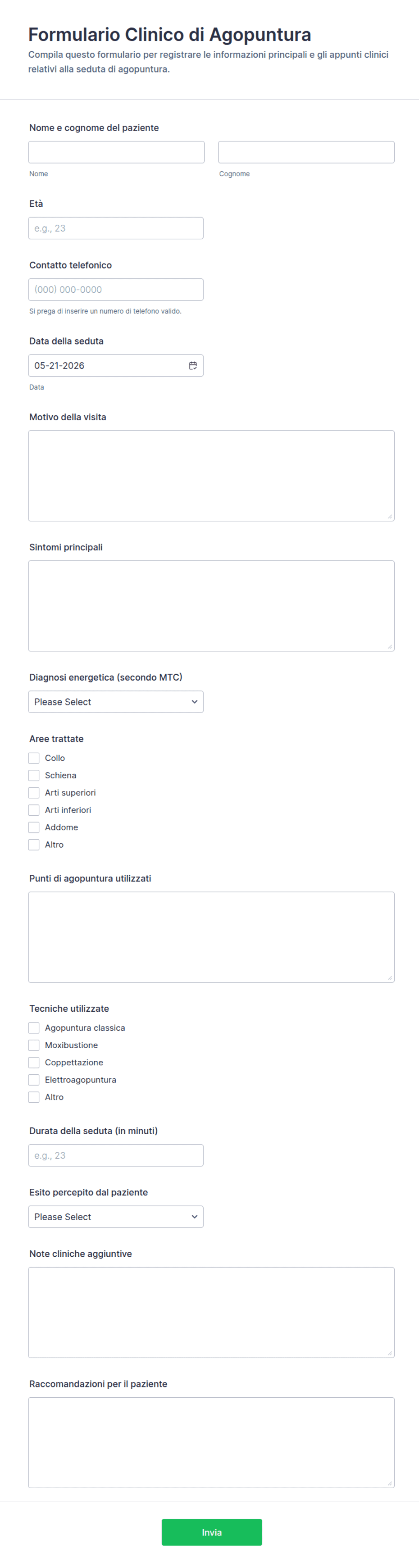 Modulo di Note per Agopuntura | Jotform