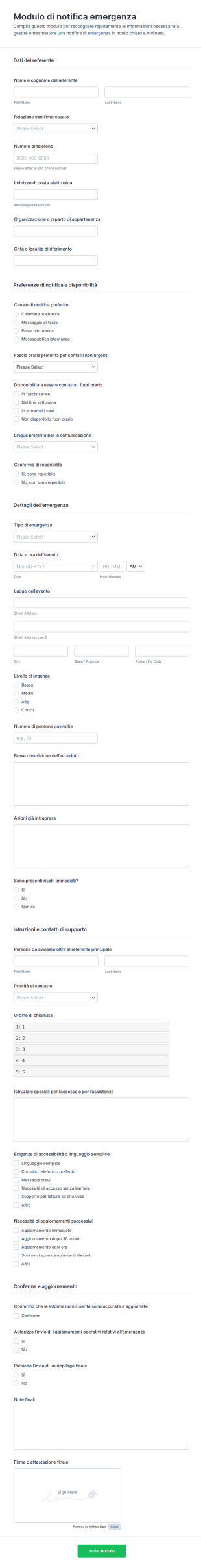 Modulo Di Notifica Di Emergenza