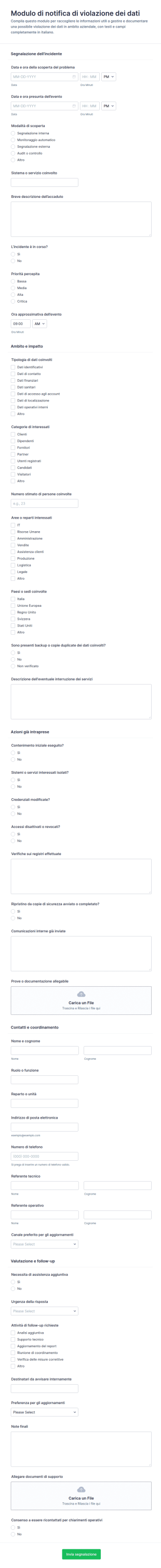 Modulo Di Notifica Violazione Dei Dati Form