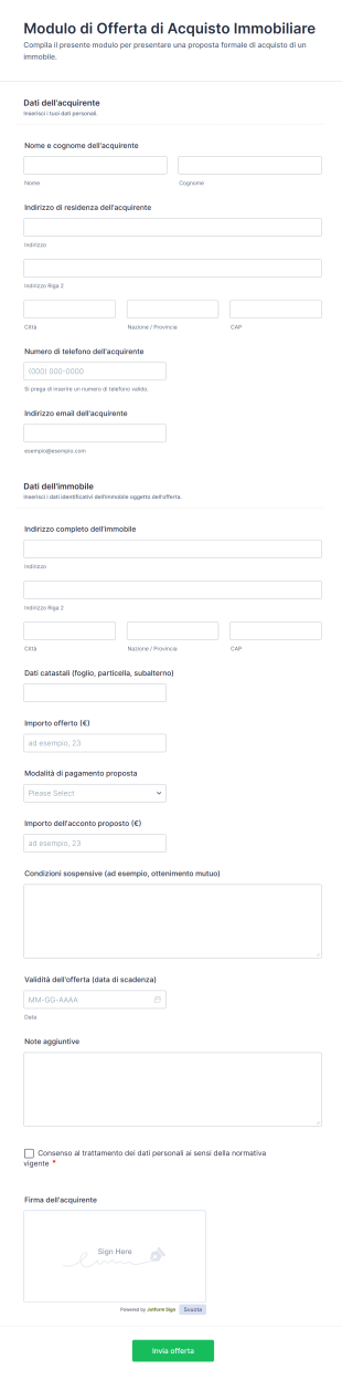 Modulo Di Offerta Di Acquisto Immobiliare