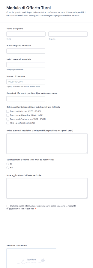 Modulo Di Offerta Turni