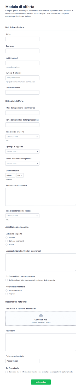 Modulo Di Offerta