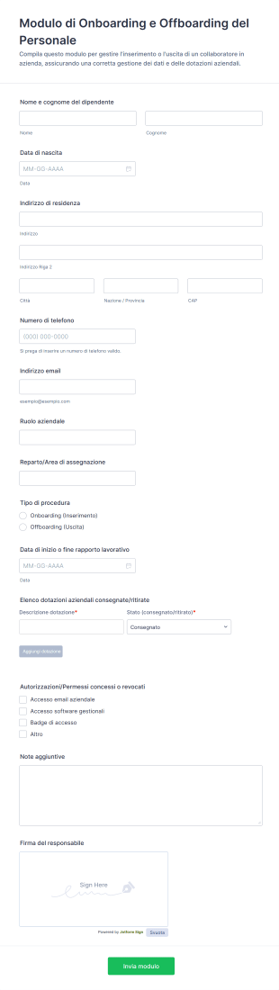 Modulo Di Onboarding E Offboarding Del Personale