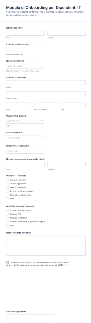 Modulo Di Onboarding Per Dipendenti IT