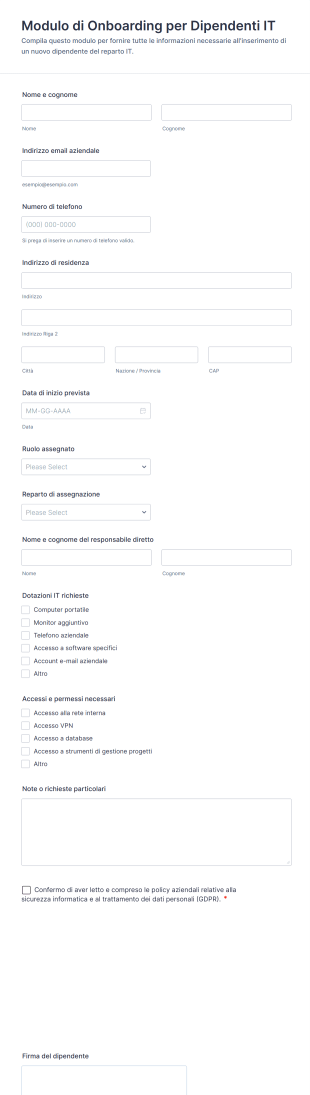 Modulo Di Onboarding Per Dipendenti IT