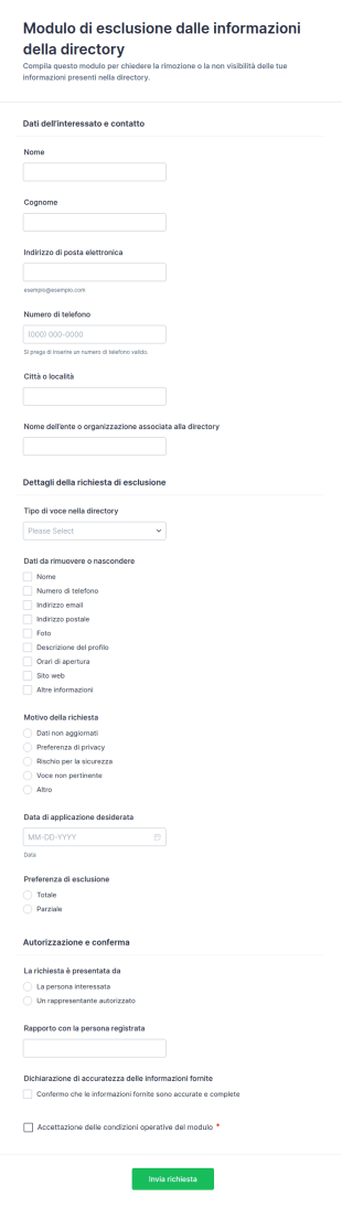Modulo Di Opt Out Delle Informazioni Directory